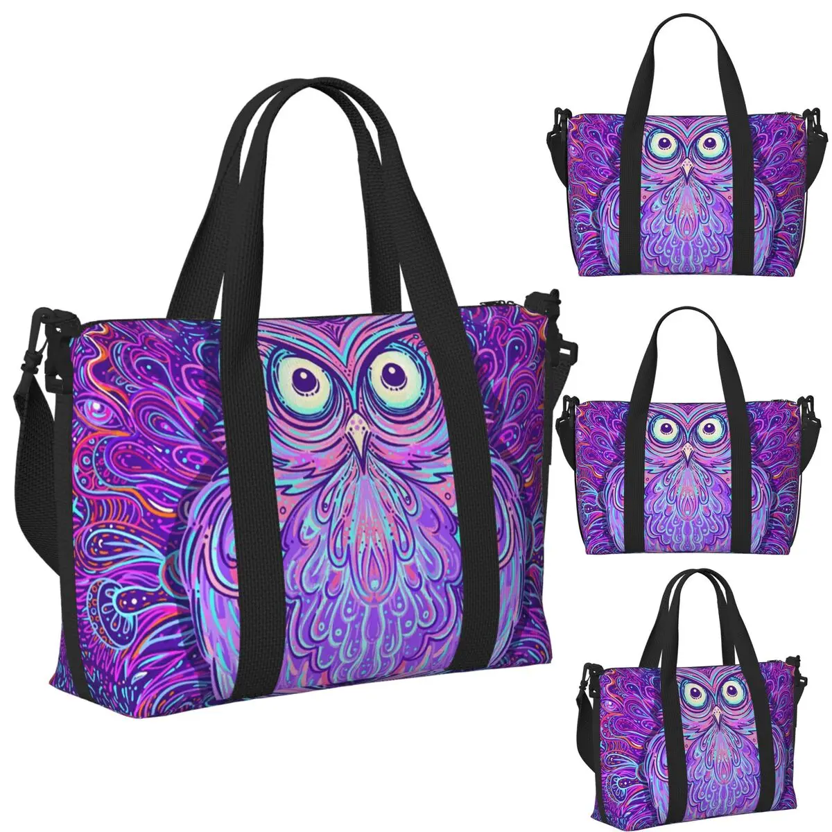 

Poetics Mandala Boho Owl Beach Travel Bag Large Capacity Tote Bags for Gym Yoga Women Shopping Duffle Shoulder Bag