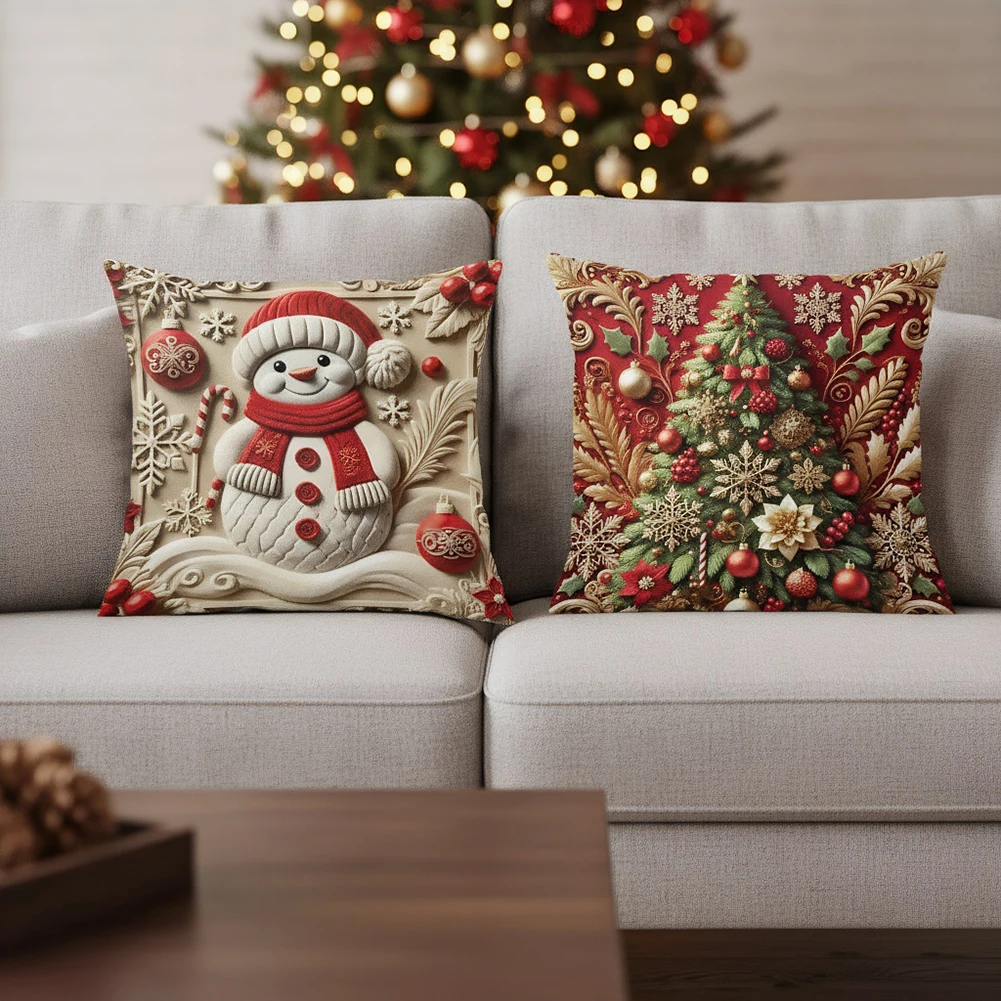 4 قطعة 2D عيد الميلاد وسادة غطاء عيد الميلاد قرية ثلجية سادات سانتا كلوز الأيائل وسادة غطاء نافيداد ناتال السنة الجديدة هدية 2026