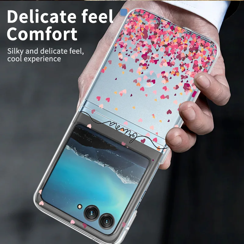 Romantic Little Hearts Transparent Folding Phone Case For Motorola Razr40 Razr50 Razr 40 50 Ultra Clear Shockproof Hard PC Cover