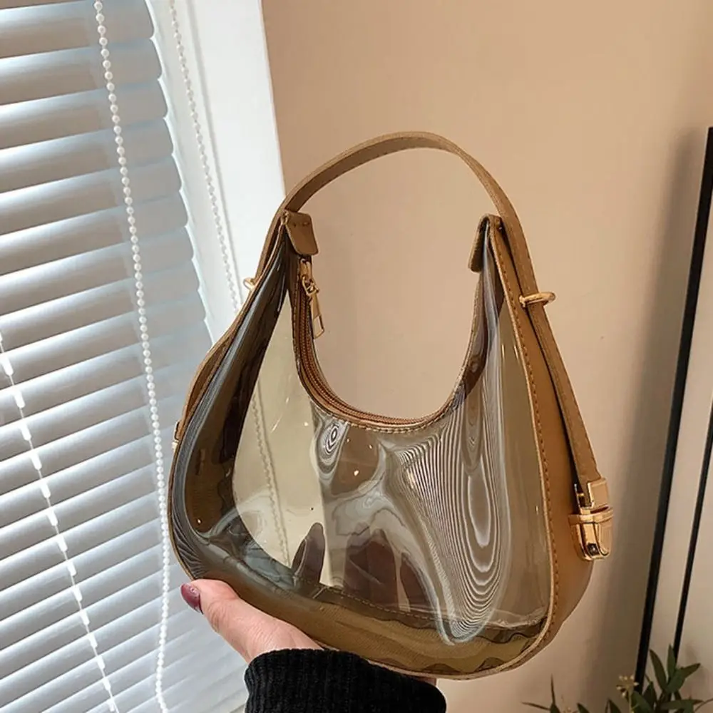 Simple Jelly Color Jelly Color Crossbody Bag Zipper Visible Transparent Shoulder Bag Phone Bag Tote Bag PVC Handbag Student