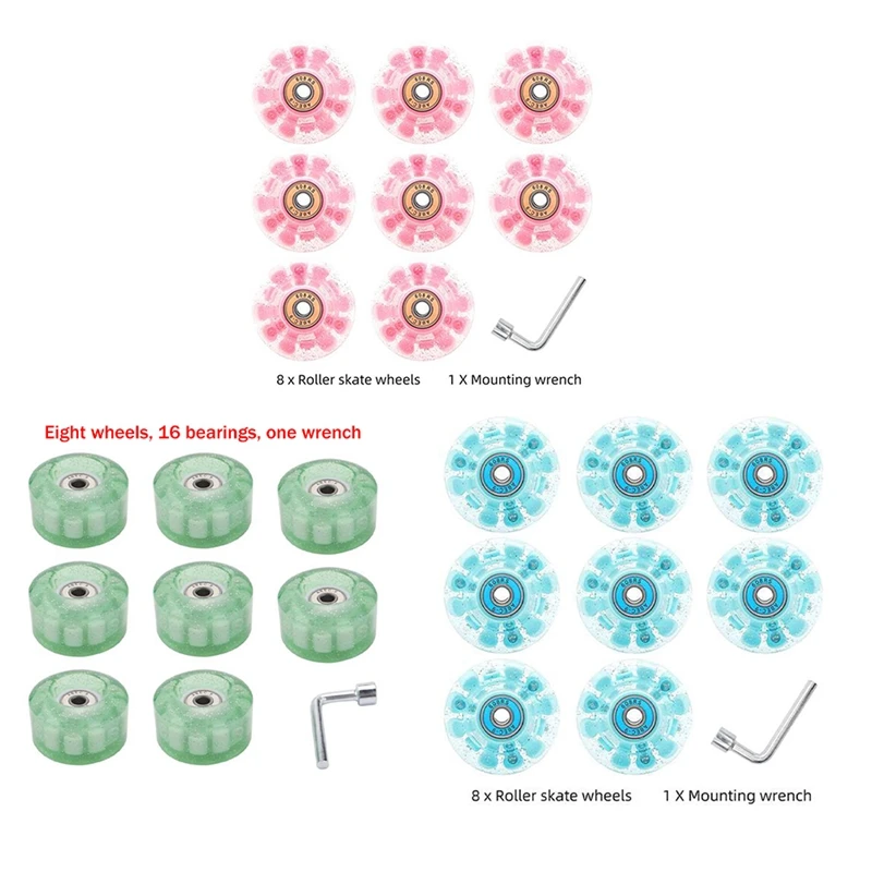 8 Piece Glitter Light Up Roller Skate Wheels Luminous Skate Wheels With Bearings Installed 32 X 58 Mm 78A