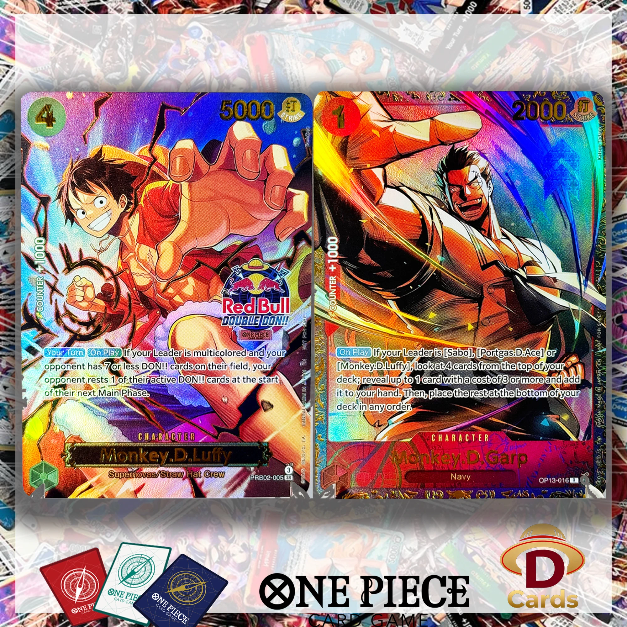 Tarjeta One Piece Double Don!! PRB02-005 Monkey.D.Luffy Don Card Treasure Cup Top 64 Tarjetas Coleccionables Réplica de Garp Garp
