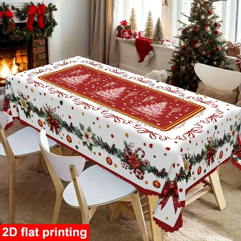 1 piece, embroidered edge polyester tablecloth, Christmas Happy theme party tablecloth, buffalo check patternzyc