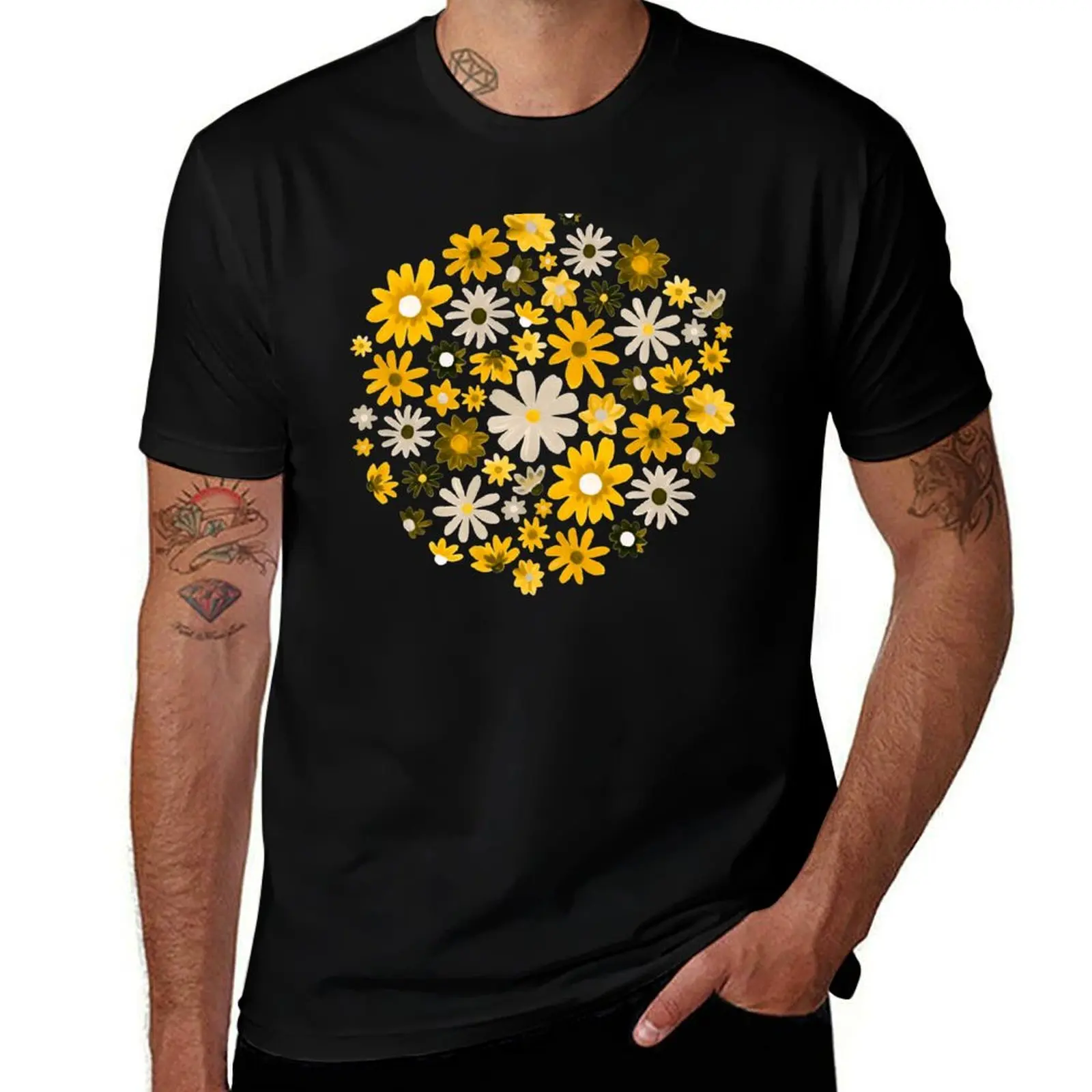 Bohemian Daisy Meadow - Mustard T-Shirt Casual Loose Daily Wear T-Shirt