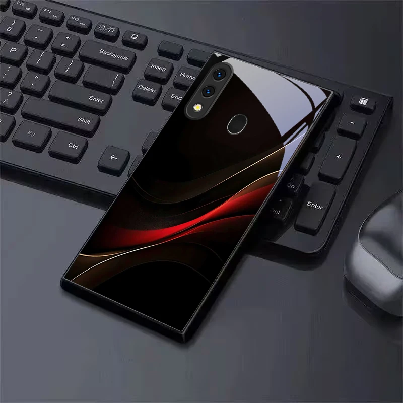 Dark Silk Wave Background Black Glass Phone Case For Samsung A20 A21s A22 A23 A24 A25 A26 A42 A90 A50 A55 A52s A56 A70 71 Cover