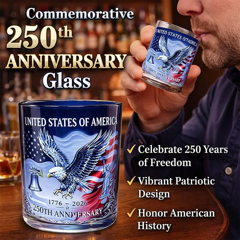 300ML US 250th Anniversary Whiskey Bottle Heritage Glass Set Independence Day 500ML Thermal Sensitive Mug Eagle Flag Print Coffe