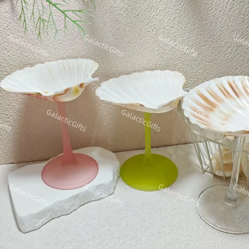 Everbright Store Natural Conch Shell Goblet Ornament Pink Base Home Decoration Ornament Jewelry Tray Gift