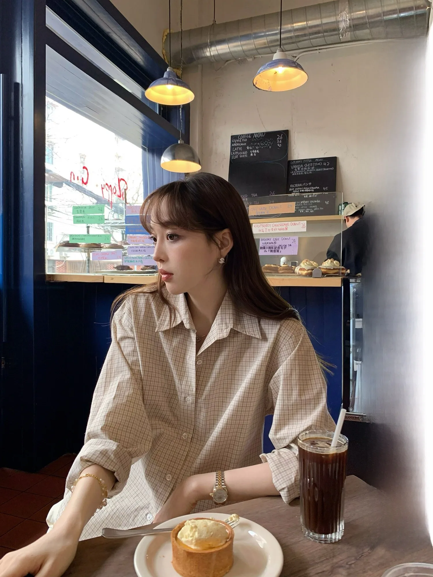 

Le Lalin Casual Cotton Plaid Long Sleeve Shirt Women's Straight Cut Pure Cotton Comfortable Top Atmosphere Feeling Korean Style
