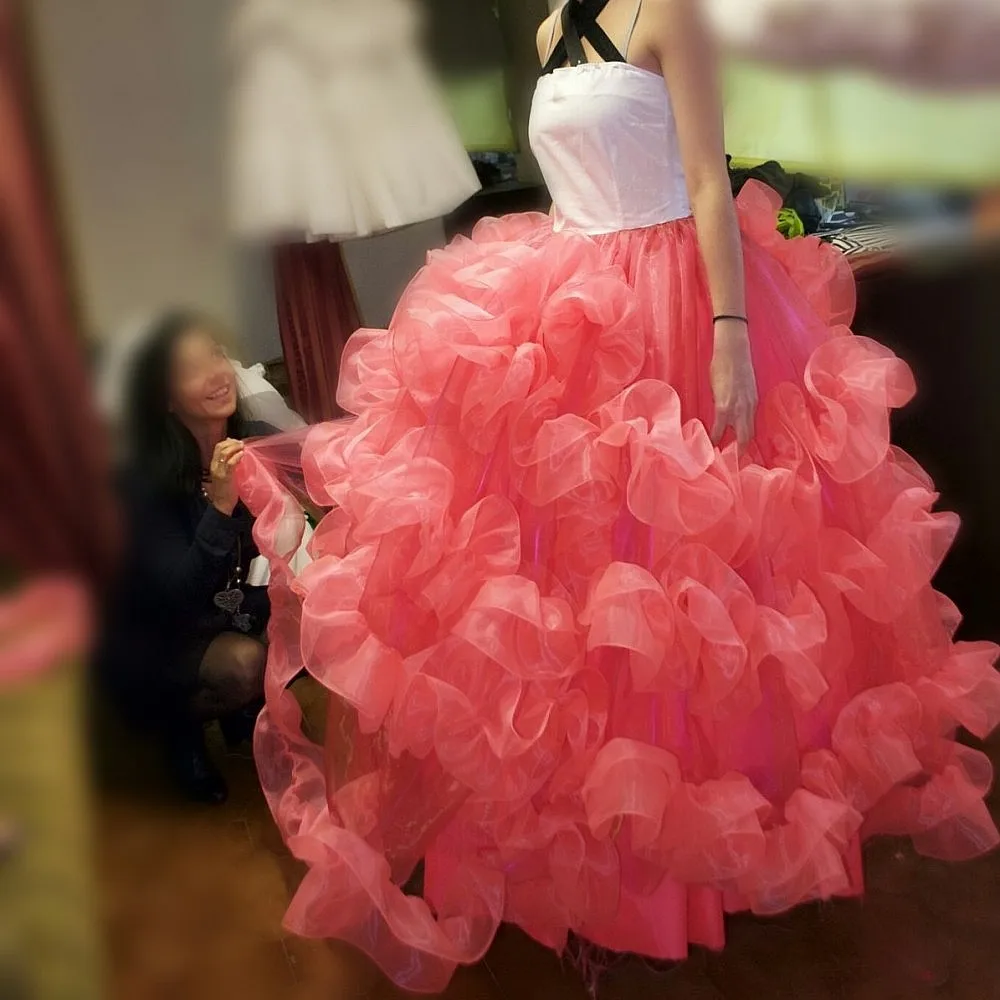 Rosa tule maxi saias babados vestido de baile feminino saias de aniversário tutu saia exuberante celebridade férias saia de noiva