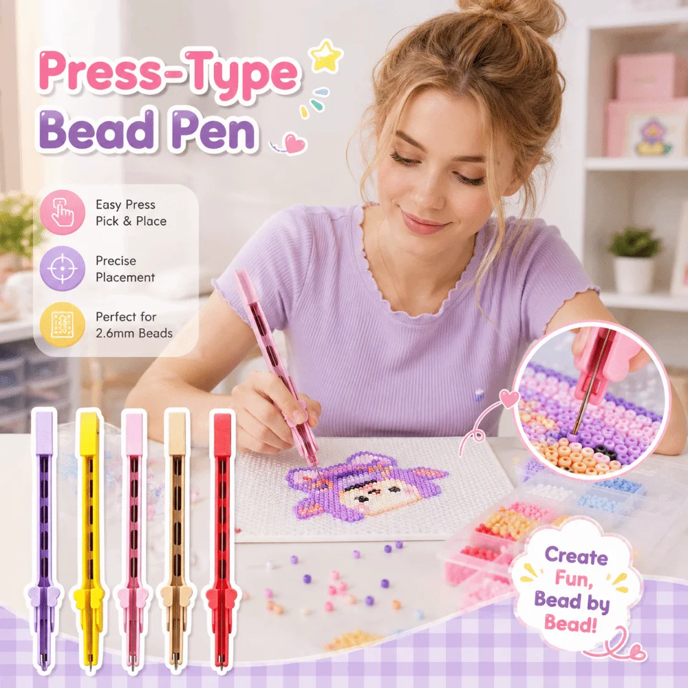 Stylo à perles portable et rétractable, efficace et anti-blocage, type pression, 2,6 mm, outil de placement de perles rapide pour artisanat fait main