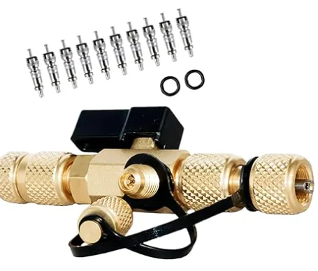 For AC Cooling System Valve Core Remover VCR1 Tool Copper Gold Finish 1/4 inch and 5/16 inch Connection Options
