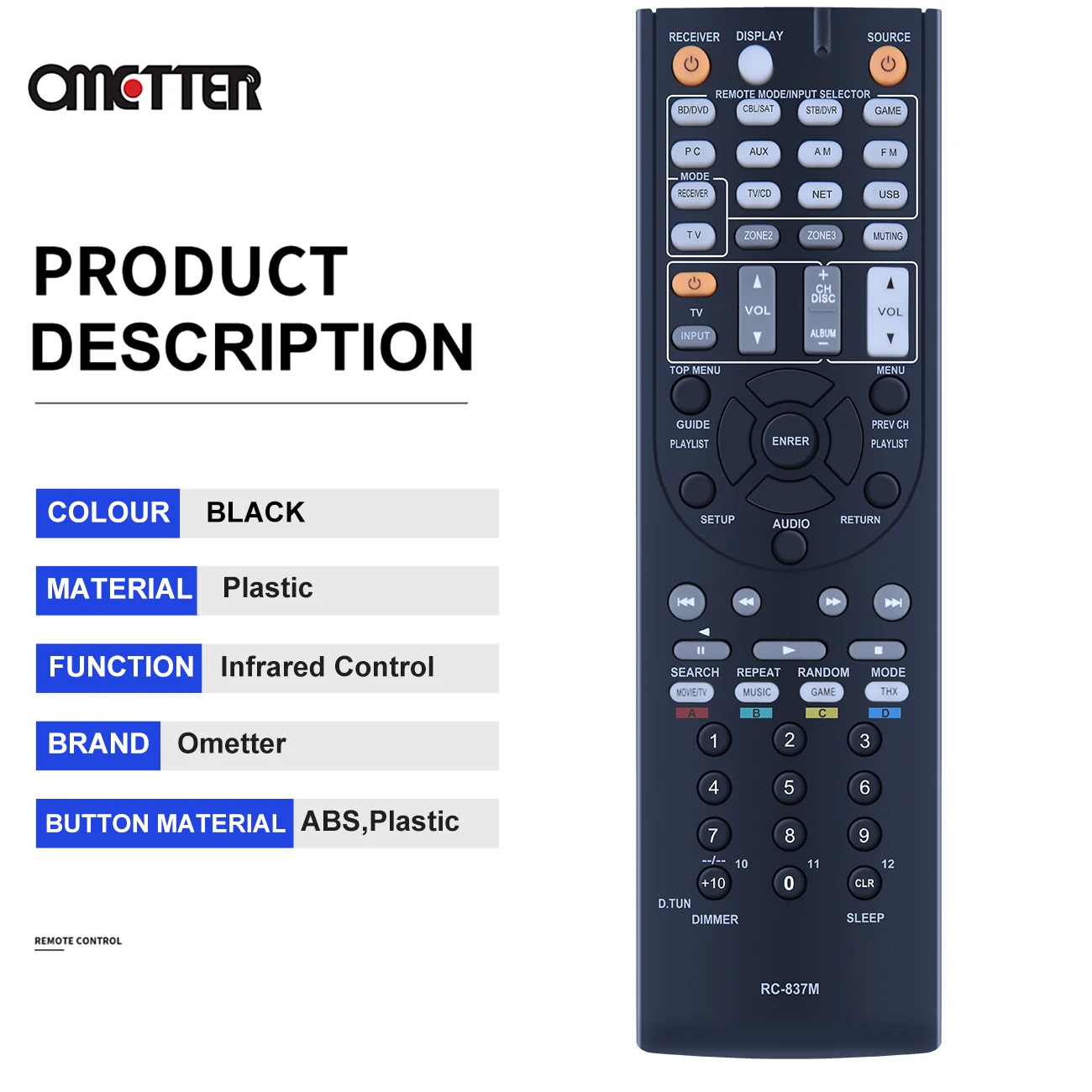 RC-837M RC-866M RC-801M Remote Control Fit for Onkyo AV Receiver TX-NR414 HT-S6500 HT-S5800 HT-S7805 TX-NR818 TX-NR616 TX-NR535