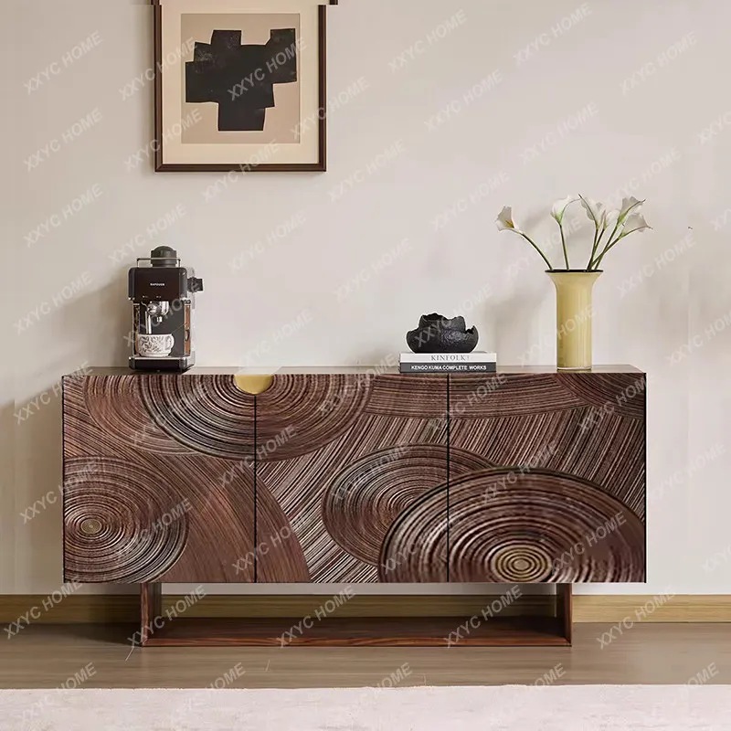 Retro living room entrance sideboard wall-mounted all-in-one storage cabinet solid wood