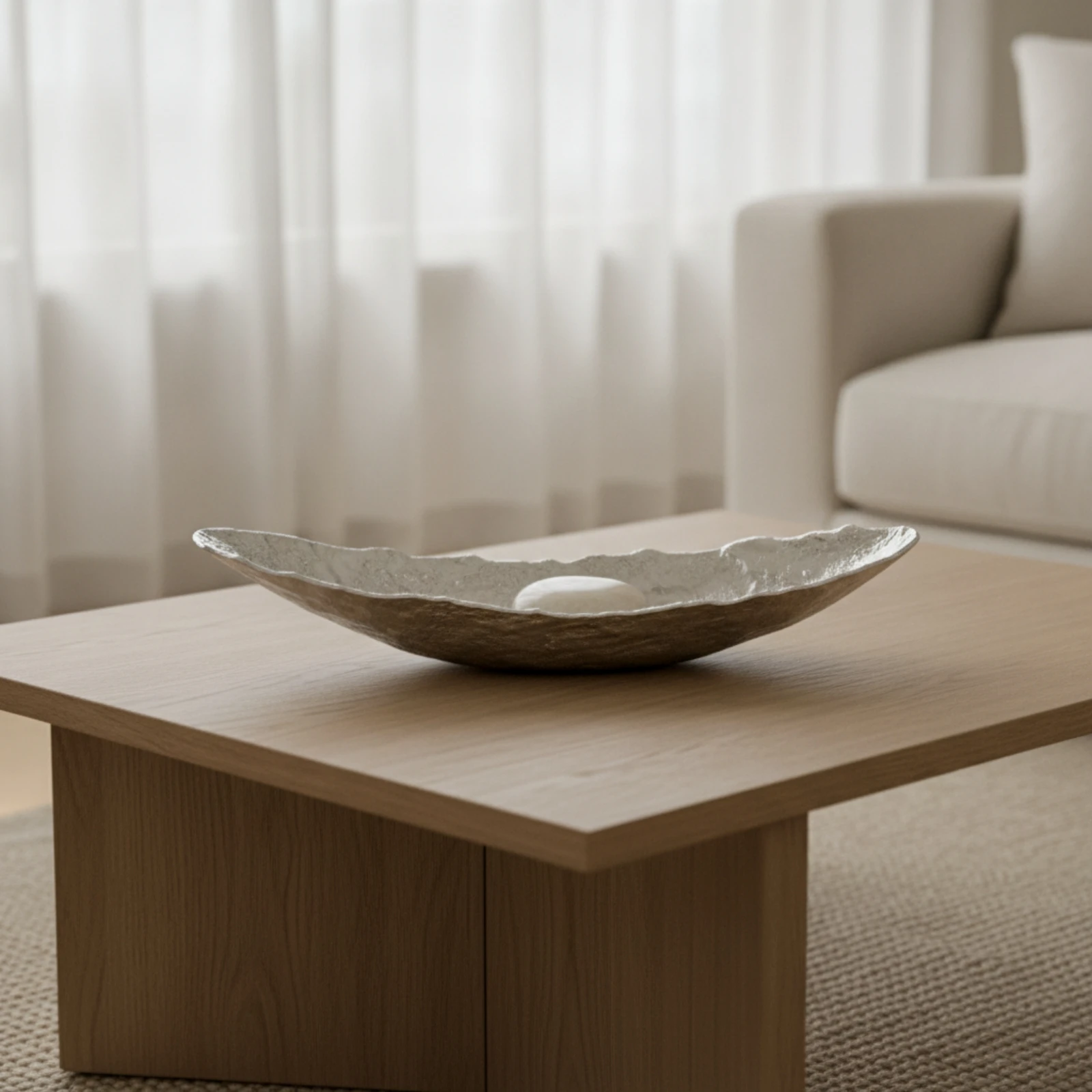 Boat-Shaped Tray Silver Tray with Hammered Texture Fruit Dish Modern Transitional for Dining Table, Console