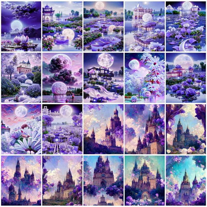 SDOYUNO Painting Paints By Numbers Purple Castle Acrylic Paints Kits Wall Photos Adults Crafts Funky Home Decor Items