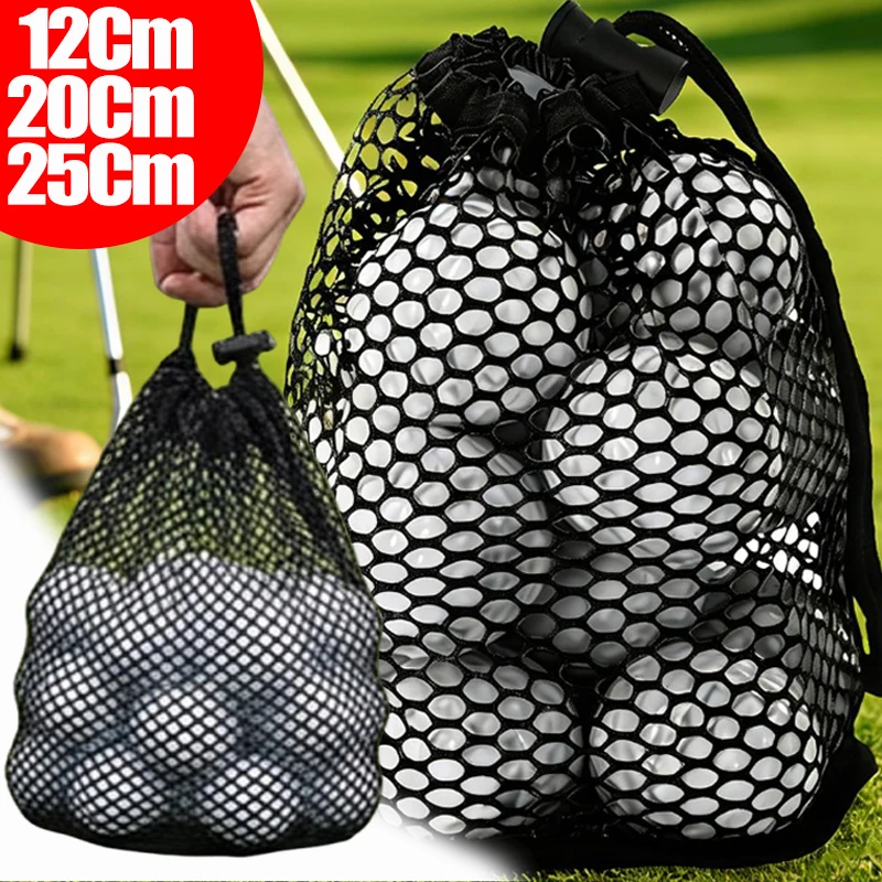 Lightweight Nylon Sports Mesh Bag for GymGolf Ball Bag Drawstring Bags Golf Storage Bags S/M/L Black Ball Organizer Mesh Bag