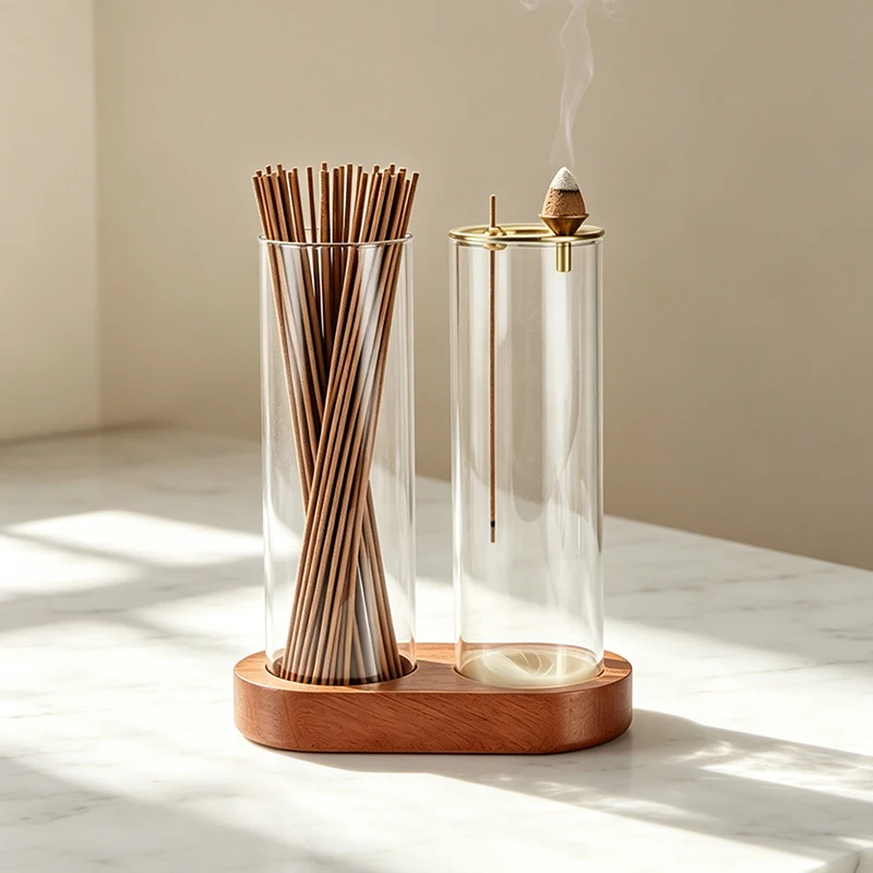 3-in1 Incense Burner for Sticks and Cone Backflow Incense Holder with Glass Ash Catcher and Sticks Organizer for Meditation Yoga