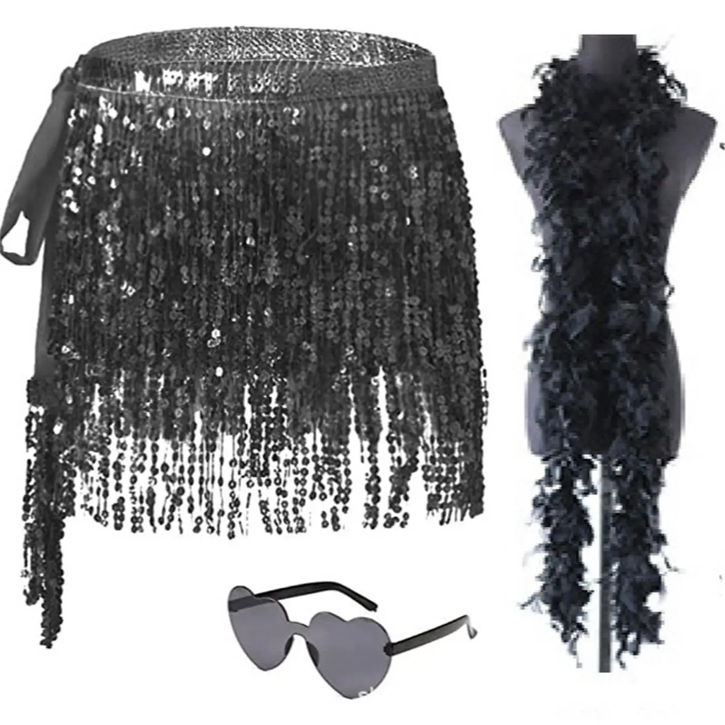 

N Хэллоуин Юбка для танцев из ткани с блестками и бахромой Сценический костюм для танца живота Женский специальный Ocn PU Ma...