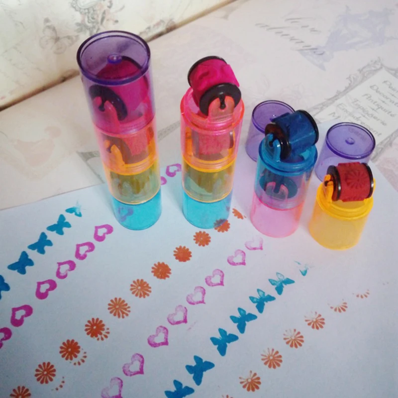 3/6Pcs Baby Bunte Ink Pad Stempel Dichtung Vorschule Lustige Spielzeug Cartoon DIY Roller Zeichnung Tagebuch Werkzeug für kinder Tinte Pad