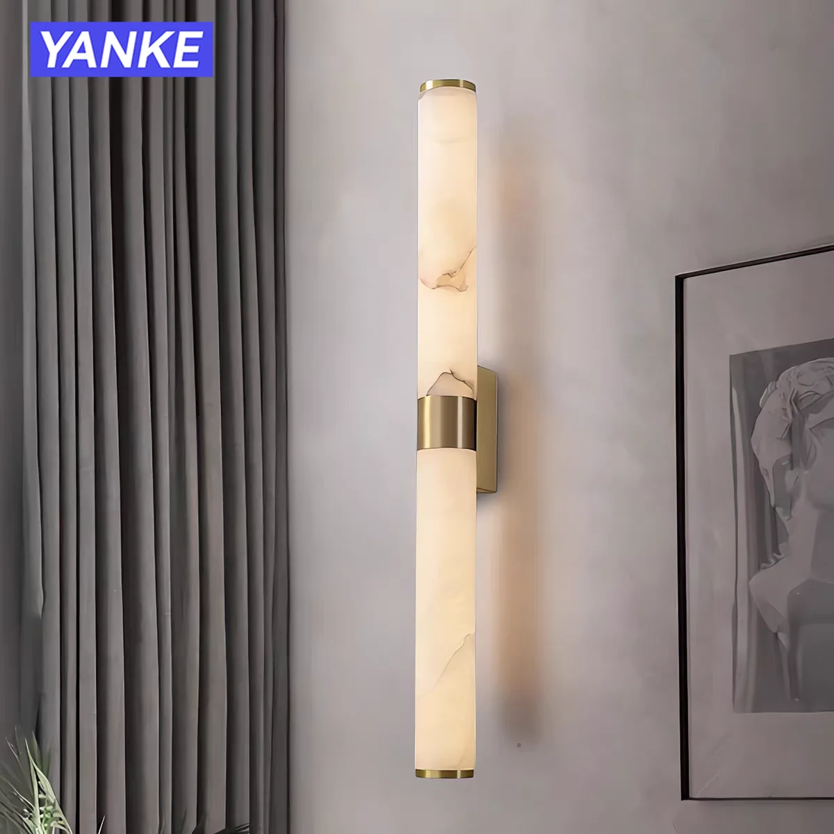 Natural Alabaster Marble Wall Sconce Spanish LED Wall Light Gold Copper Cylindrical Sconce For Hotel Parlor Dining Room Bedroom