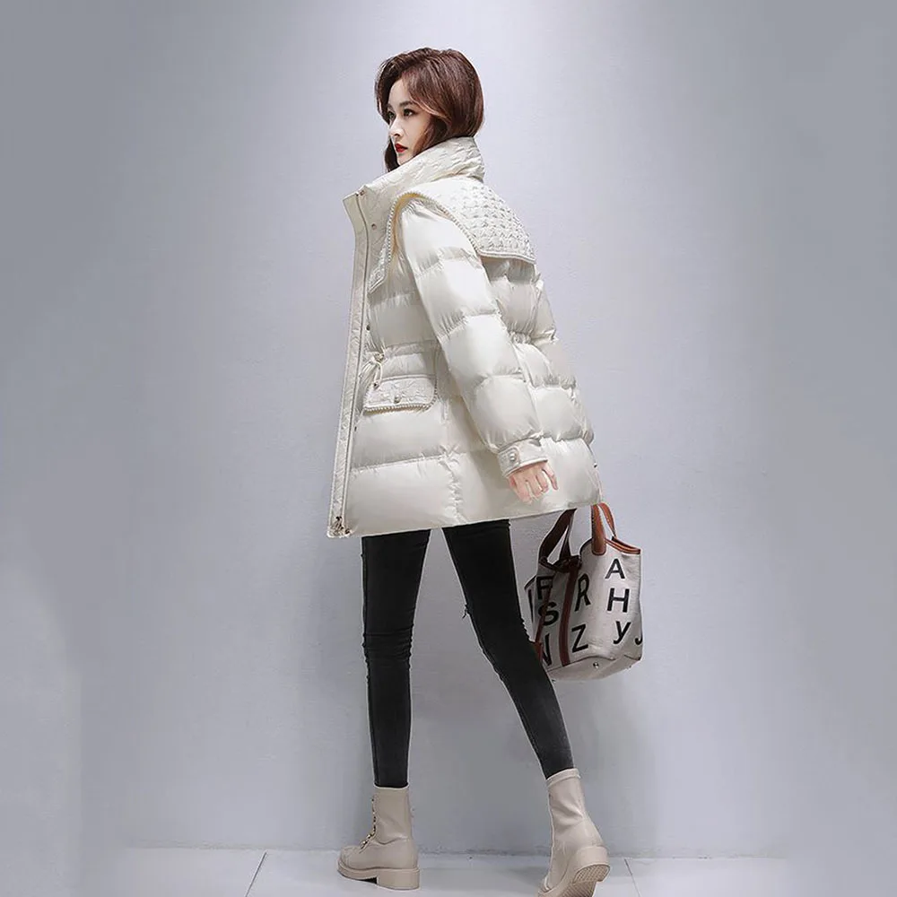 2024 Down Cotton Jacket For Women's Korean Winter Parkas Casual Warm Bread Clothing Female Zipper Cotton Coat Lady White Outwear