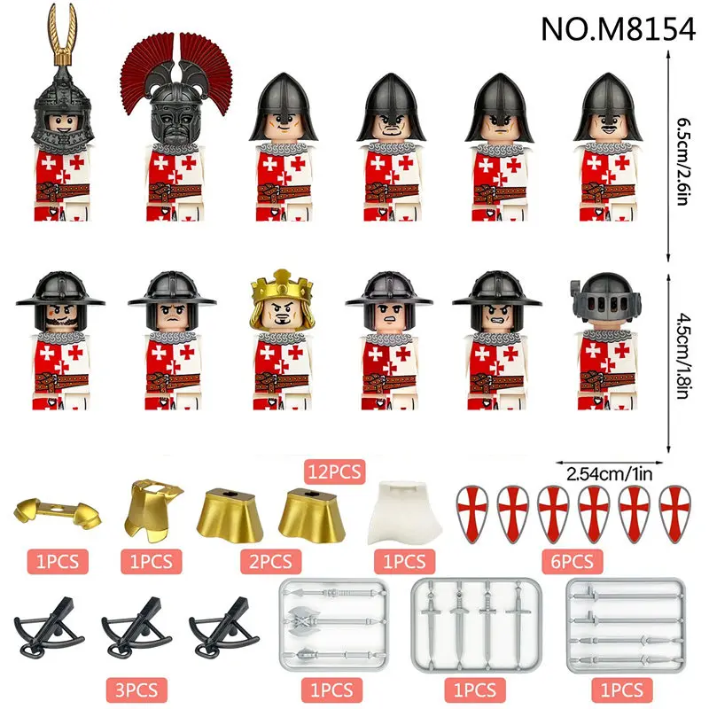 M8154 Doll Medieval Warfare Roman Soldier Building Blocks Temple Knight Golden Accessories Figures For Children Model Toys 6008