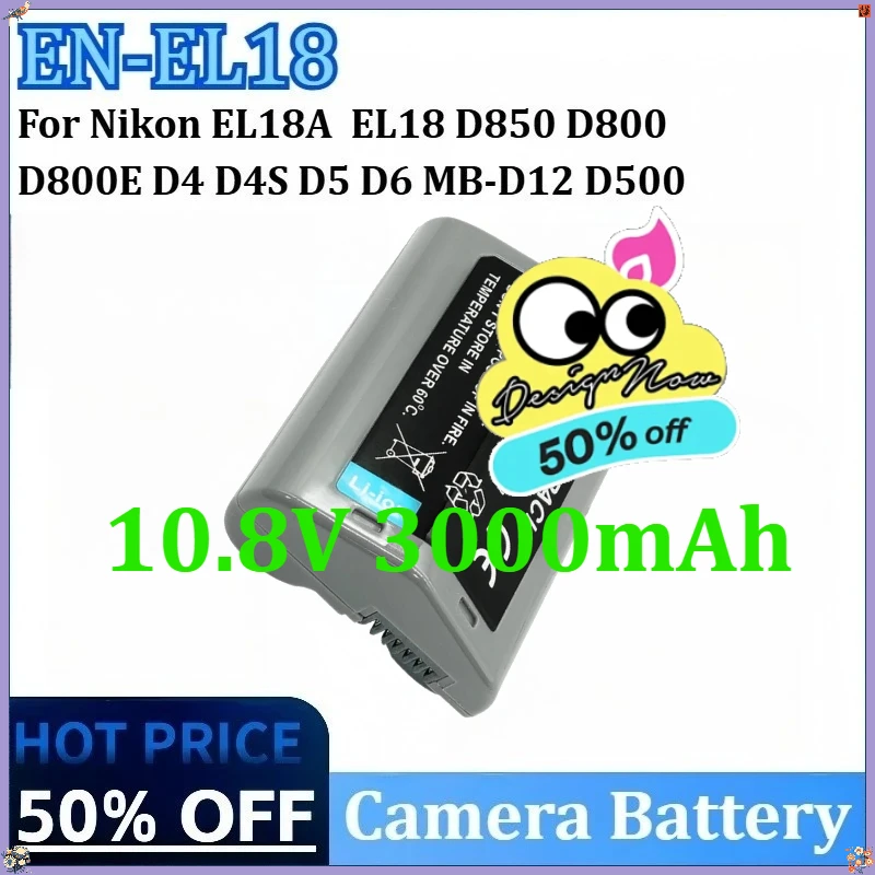 

10.8V 3000mAh For Nikon EN EL18A EN EL18 D850 D800 D800E D4 D4S D5 D6 MB-D12 D500 D800 Batteries New EN-EL18 Camera Battery