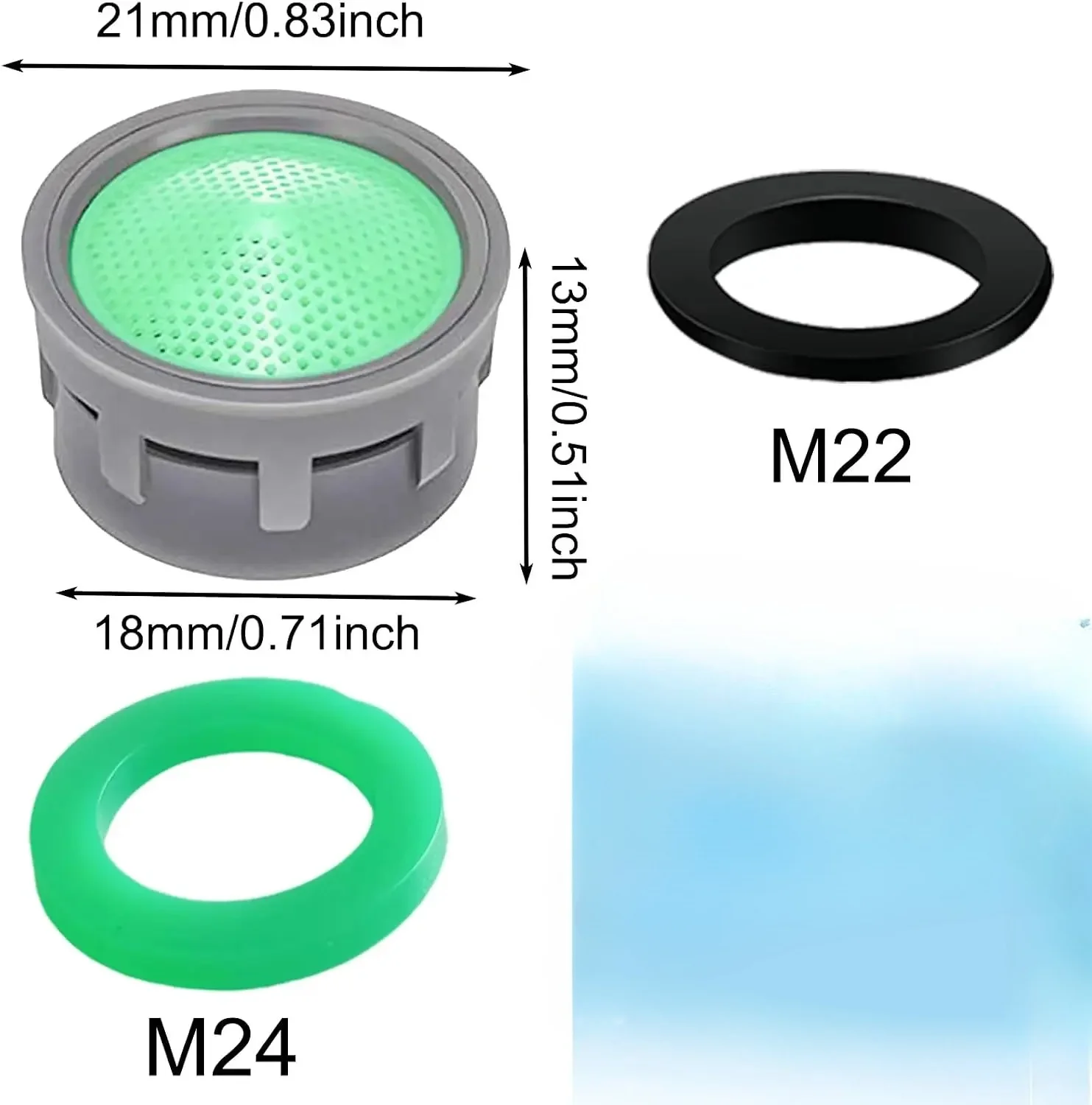Faucet Aerator, 1.5 GPM Flow Restrictor Plug-In Faucet Aerator Replacement Parts for Bathroom or Kitchen (Green 20 Pieces)