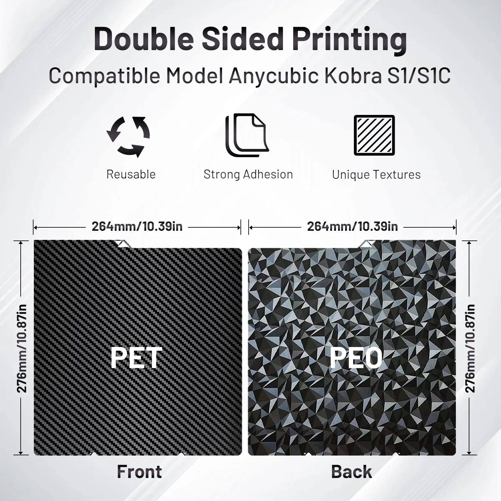 

For Anycubic Kobra S1 Plate peo pet heatbed 264x276mm Kobra S1 Combo Plate Double Sided Heatbed Kobra S1C 3d Printer Accessories