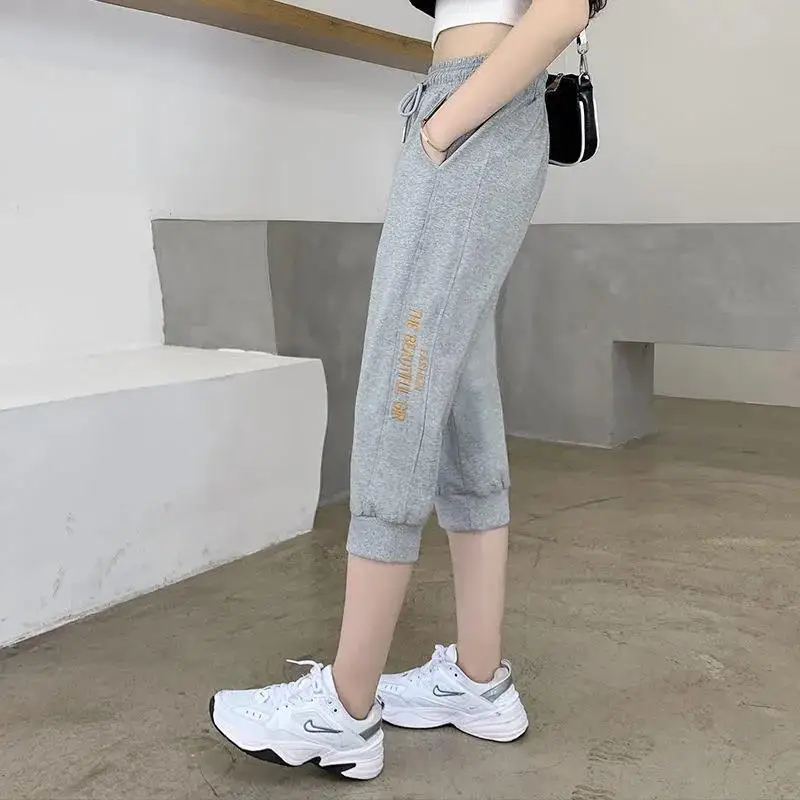 Pure Cotton Non-Ball Sports Pants Women's Seven-Foot Loose Fit Casual Thin Summer Shorts Korean Style Student Sweatpants