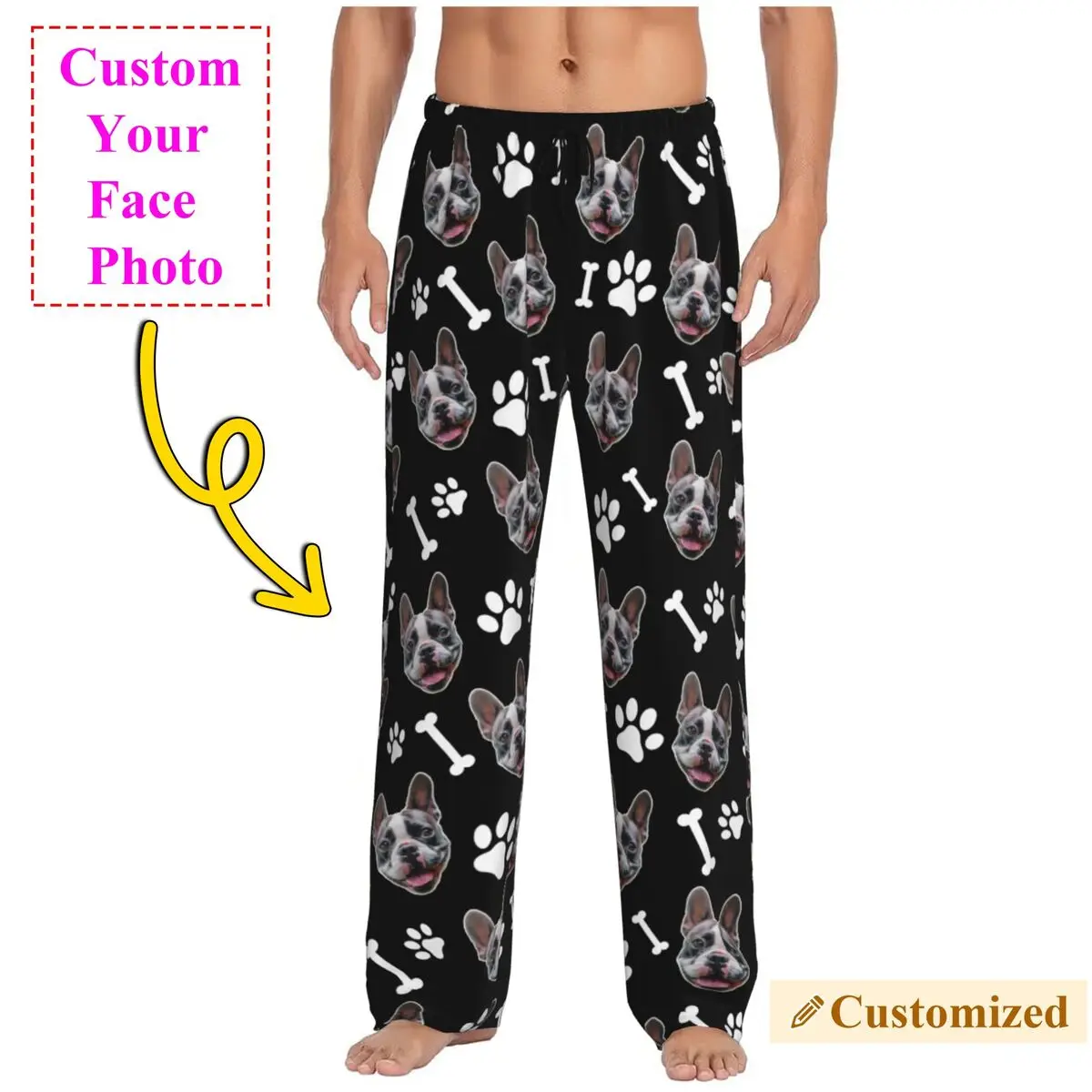 

Men Custom Dog Pajama Pants Custom Print Personalized Design Sleep Sleepwear Bottoms with Pockets
