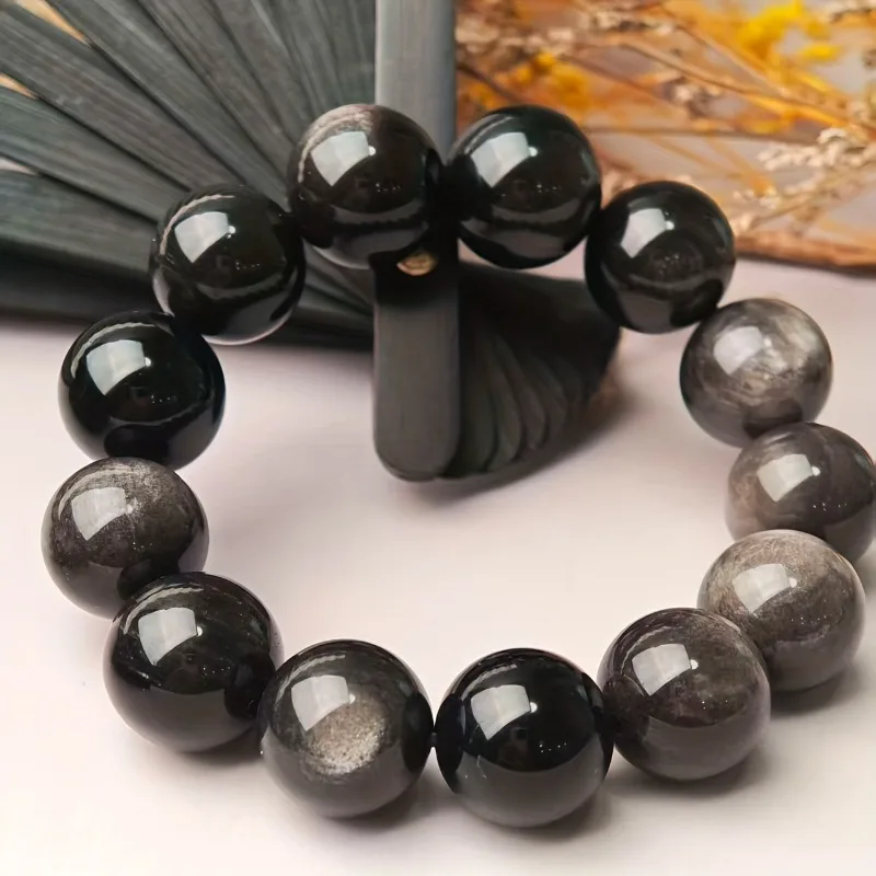 

Браслет из натурального серебра с обсидианом, изысканный темперамент, элегантный браслет унисекс.