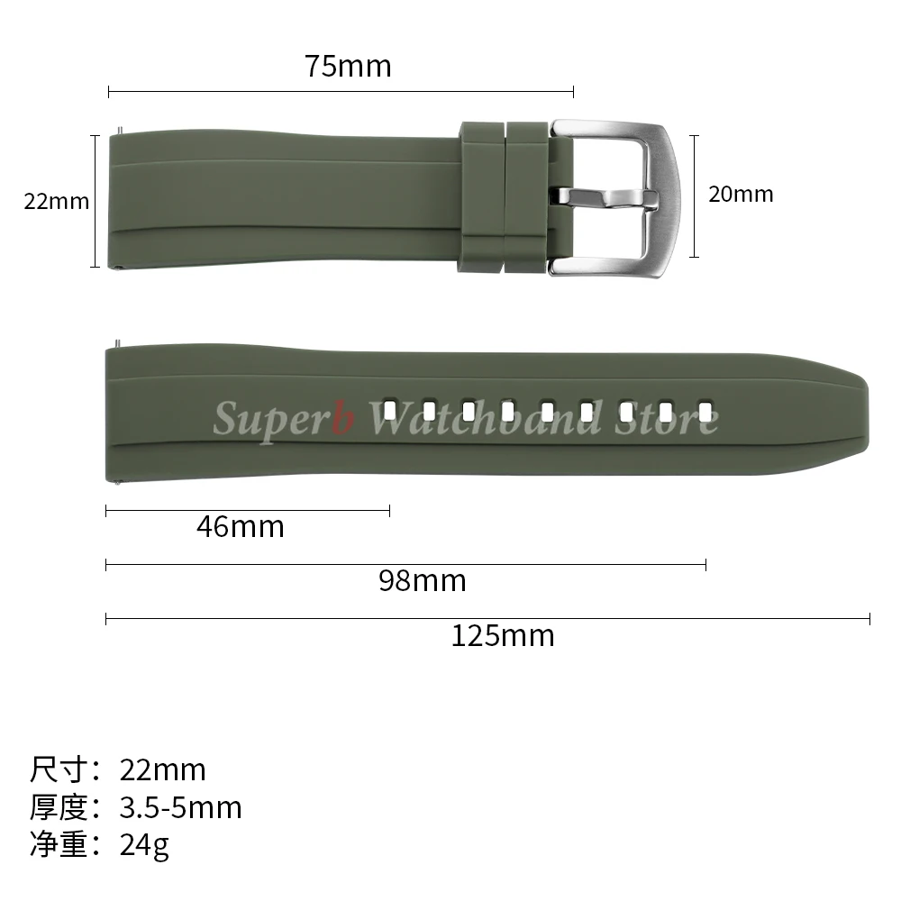 롤렉스 20mm 22mm 용 범용 방수 고무 스트랩 오메가 스포츠 실리콘 시계 밴드 세이코 퀵 릴리스 팔찌