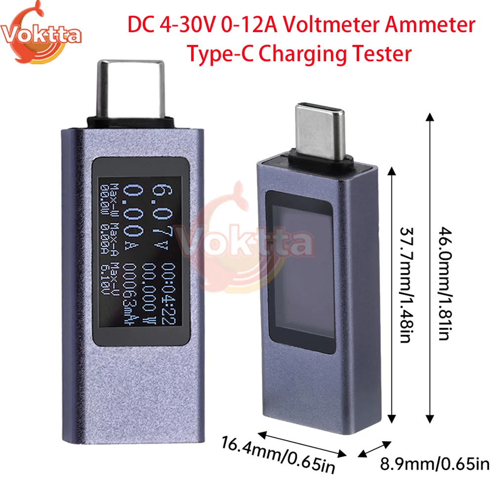 DC 4-30V 0-12A woltomierz amperomierz typu C Tester ładowania LED cyfrowy czujnik napięcie prądu miernik mocy Tester pojemności baterii