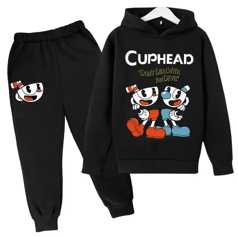 أطفال ملابس لعبة Cuphead Mugman قلنسوة من القطن السراويل 2 قطعة ربيع الخريف مجموعة ملابس الأطفال الفتيان الفتيات بلوزات Suisa