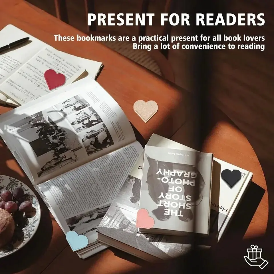 6 قطع من الإشارات المرجعية الجلدية على شكل قلب، علامات كتابية لطيفة لصفحة الزاوية للمعلمين والطلاب ومحبي قراءة الكتب، للوازم المكتبية المدرسية #4