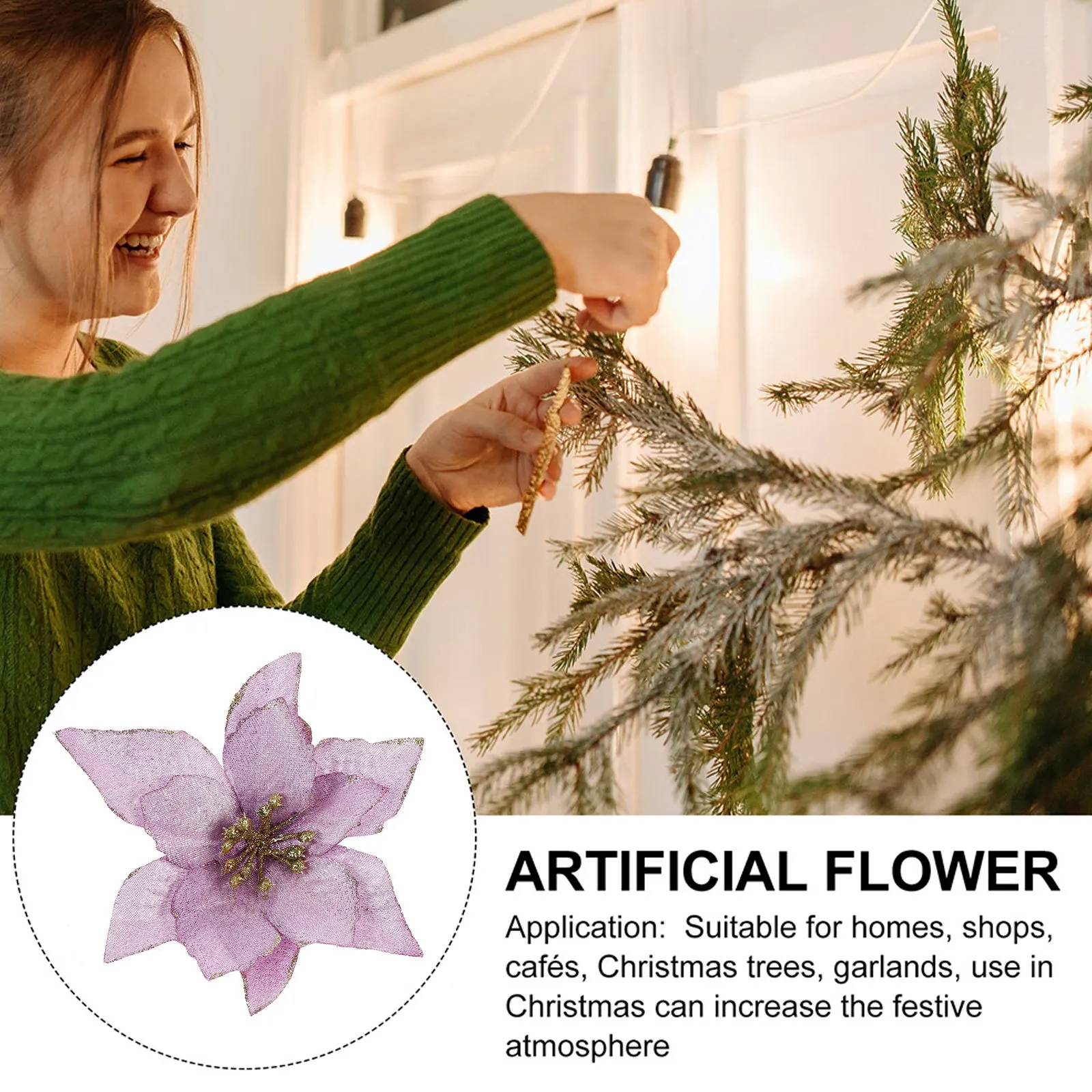 

6Pcs Christmas Wreath Flower Decorative Garland Accessories Glittering Design for Holiday Wedding Events Decorative Flower