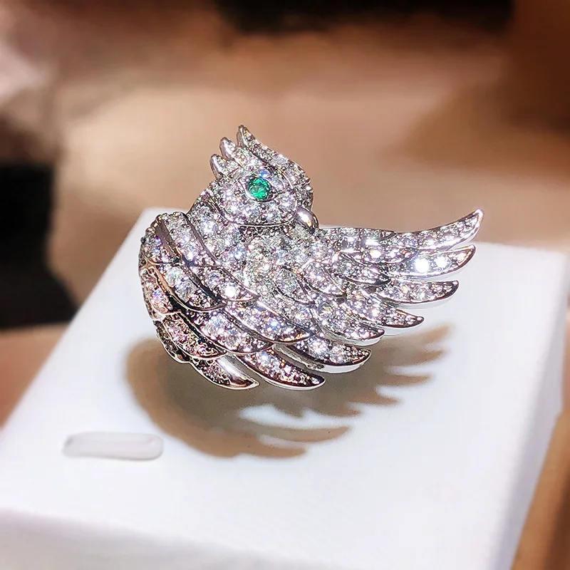 

Luxurious 925 Silver Bird Full of Diamond Ring for Women Sapphire Niche Design Gift Opening Adjustable Jewelry