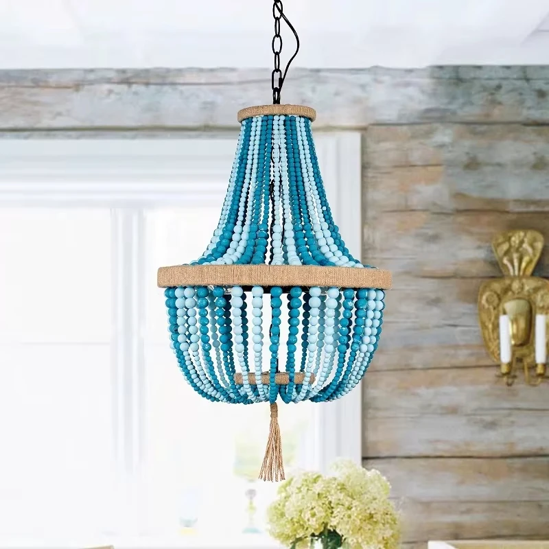 Bohemian Style Ceiling Lamp Pastoral Wooden Bead Design Chandelier Living Room Light Dining Room Bedroom Light Girl Room Decor
