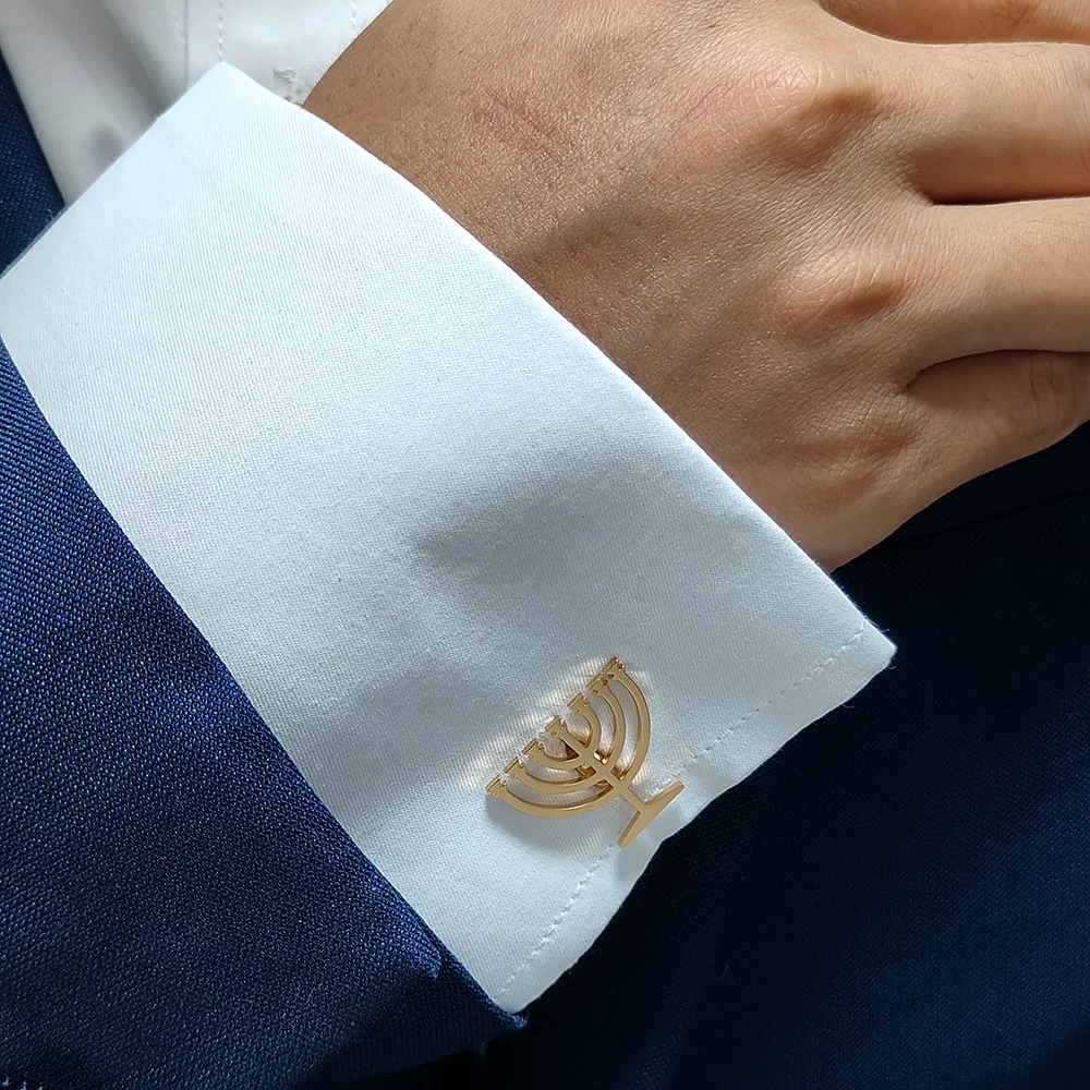 أزرار أكمام رجالية من الشمعدان اليهودي أزرار أكمام من الفولاذ المقاوم للصدأ تناسب قميص إكسسوارات ديكور هدايا رفقاء الزفاف #6