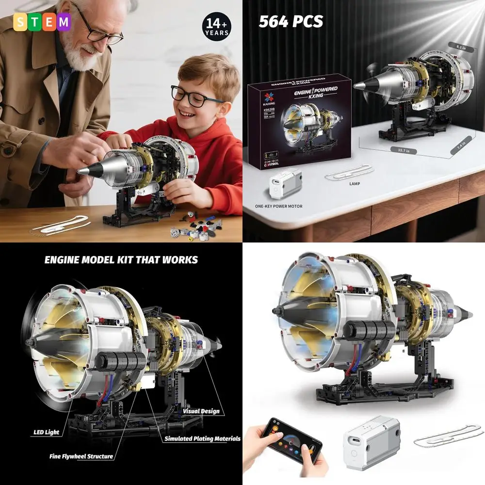 

App-Controlled Jet Engine Model Kit, 564-Piece Aircraft Engine Building Set for Ages 14+