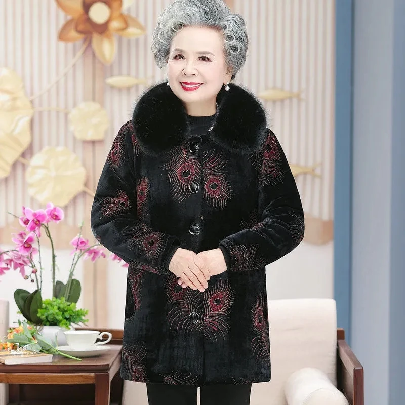 Grandma Wear Cotton-Padded Coat Middle-Aged Elderly Mother Winter Clothes Women Parkas Thick Warm Velvet Quilted Jacket Outwear