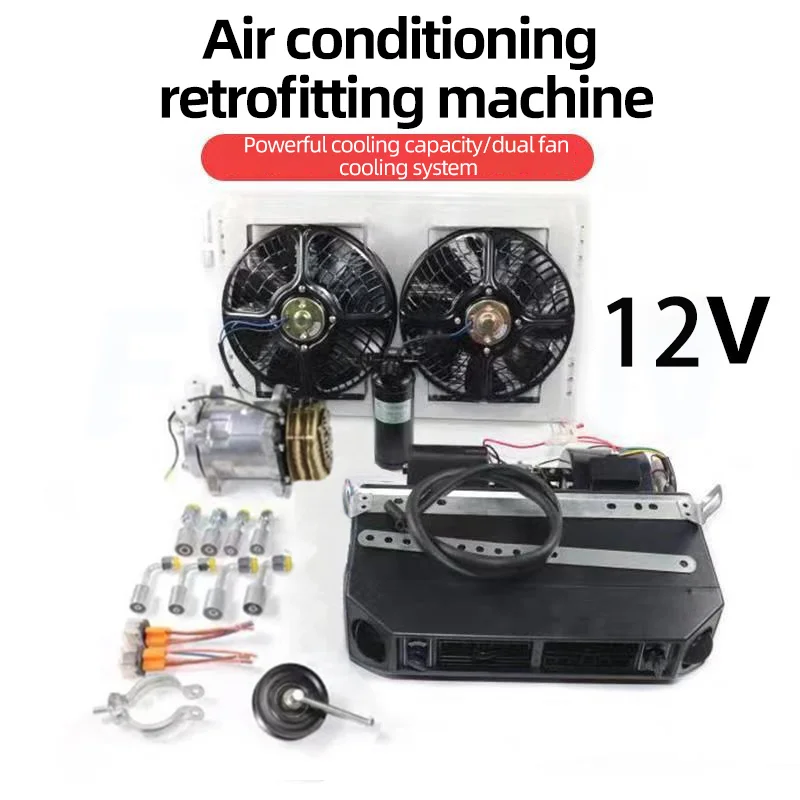 

Automotive 12V/24V Car Mounted Air Conditioner Evaporator Radiator Compressor kit for Car Truck Van Tractor Digger Motorhome