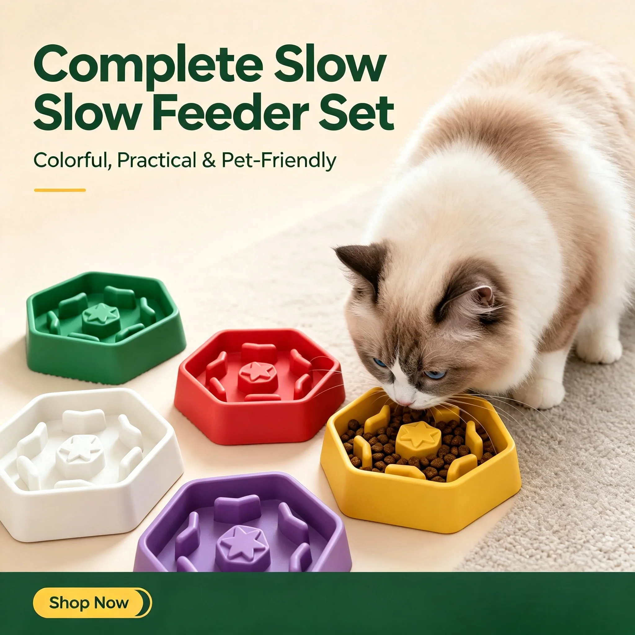 3D-gedruckter Haustier-Fressnapf, sechseckig, Anti-Schling-Napf, rutschfest, Puzzle-Futternapf, mehrfarbig, für Katzen und Welpen, gesunder Fressnapf