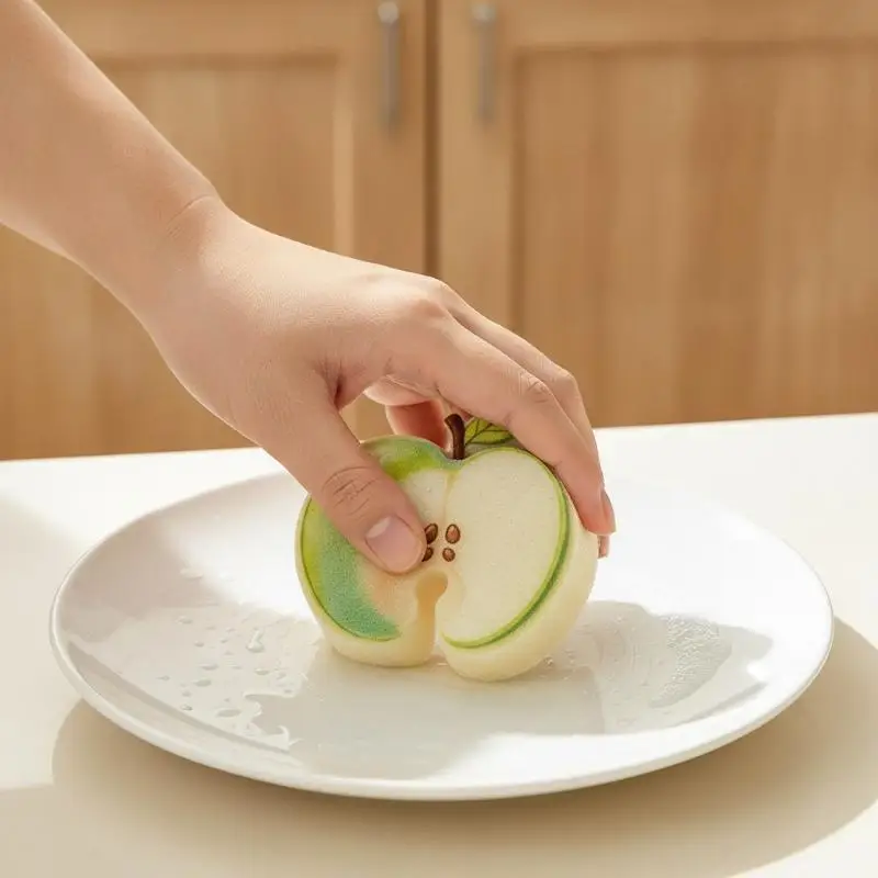 Cute Cartoon Fruit Dish Sponge Brush Easy to Hang Quick Dry Non-Scratch Kitchen Cleaning Gadget for Pots Pans
