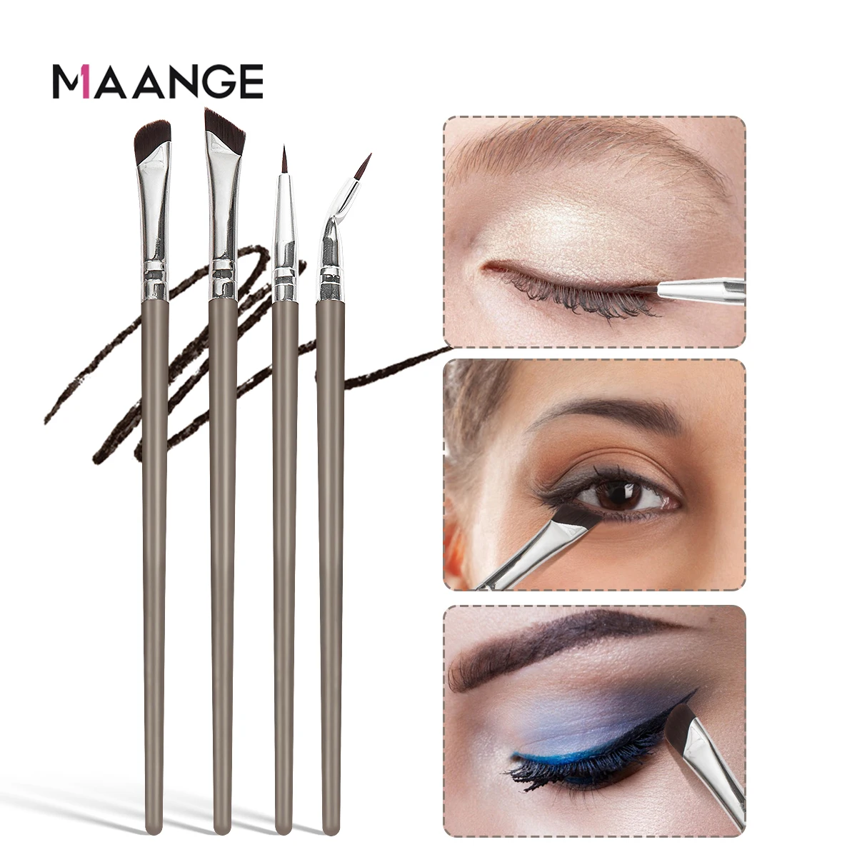 MAANGE Beginner-friendly Eye Makeup Brush 4pcs in 1 for Eyeline Eyebrow Essential Eyeliner Portable for Travel Ultra Thin Tool