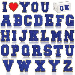 8CM Carnival Blue Letters Embroidered Iron On Patch Applique, DIY Name Badge, Alphabet Patches for Clothing, Bag Accessories
