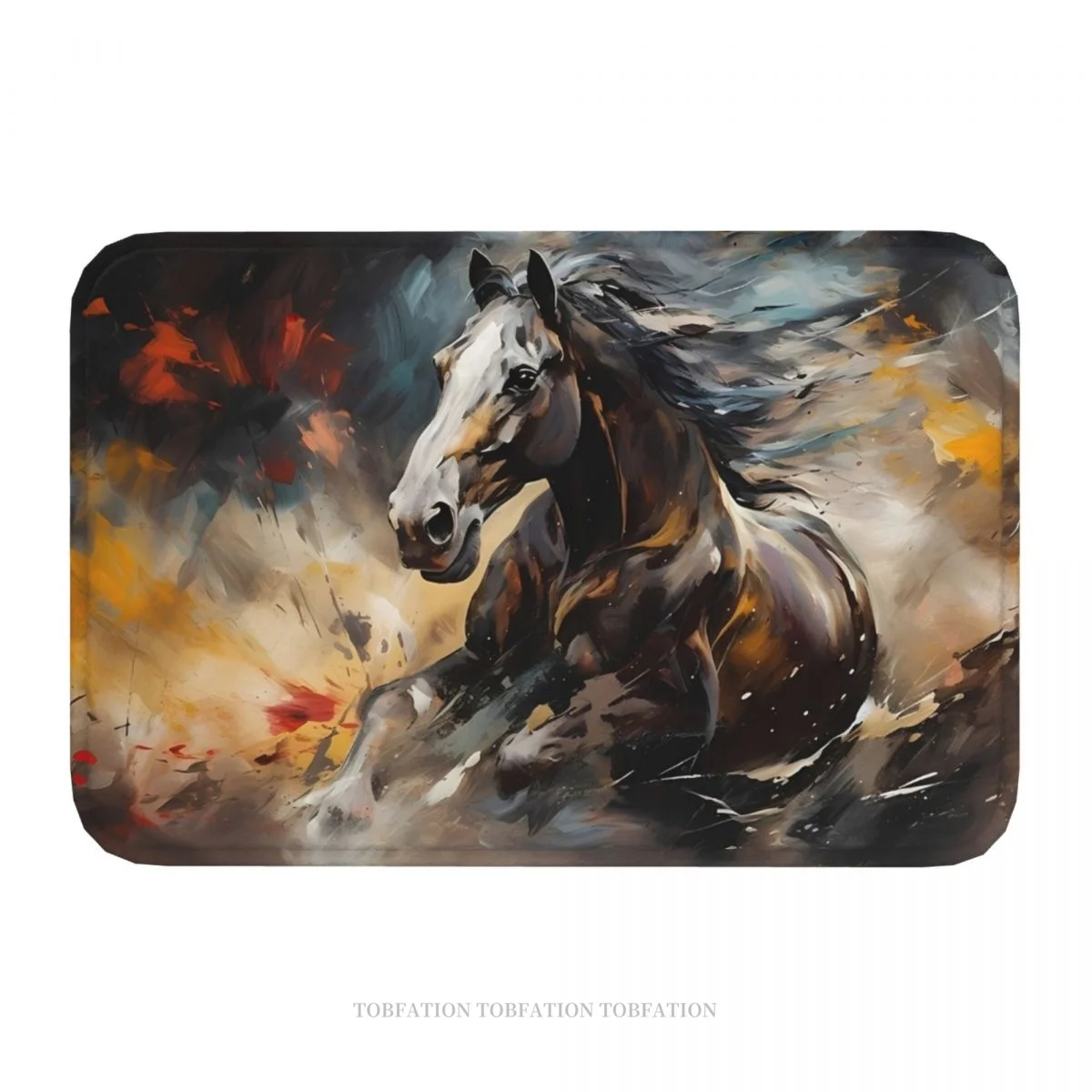 Galloping Horses Non-slip Doormat Kitchen Mat Metal Elements Black Horse Balcony Carpet Entrance Door Rug Indoor Decor