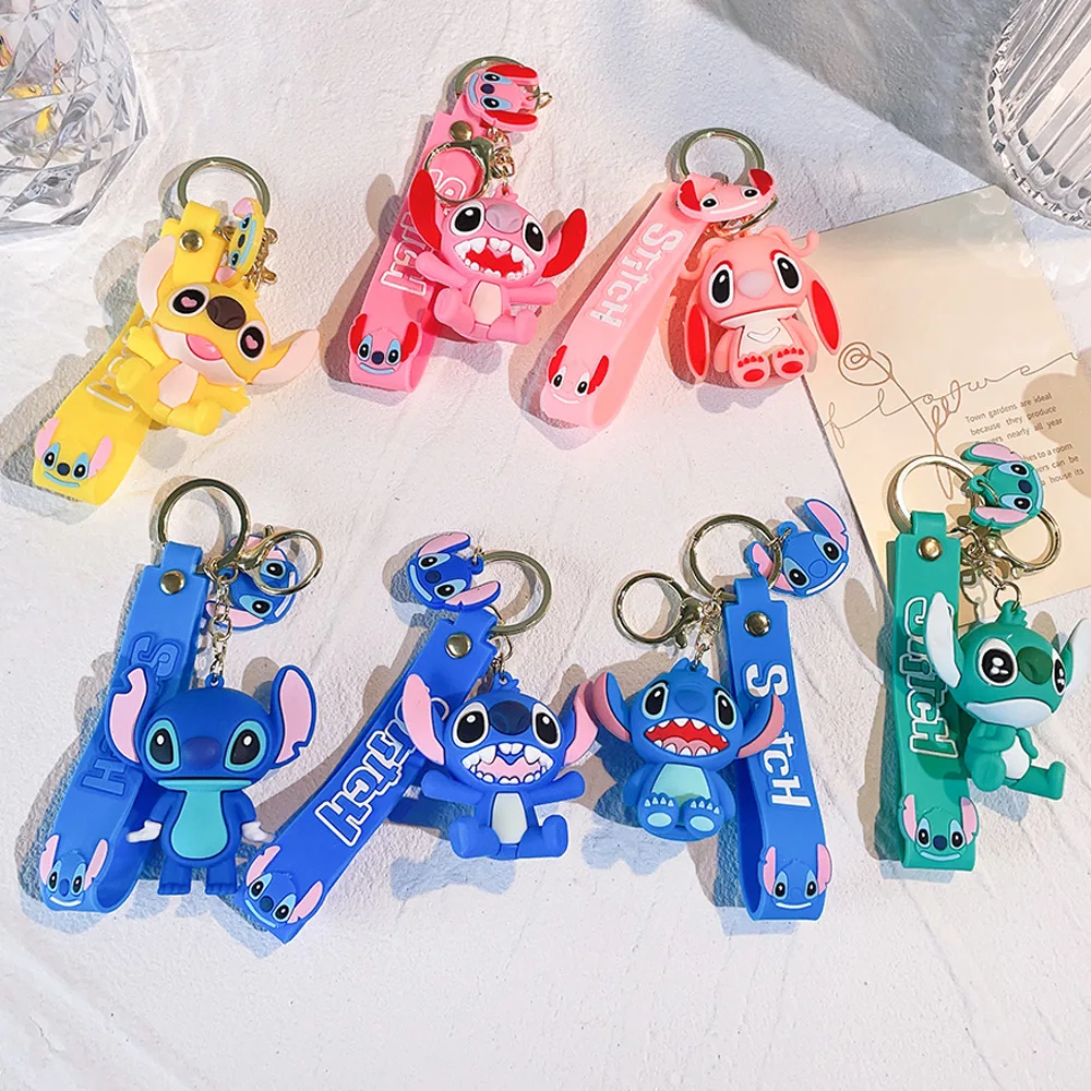 Disney Anime Keychain Variety of Cartoon Lilo & Stitch Cute Doll Keyring Fashion Couple Bag Ornament Key Chain Car Pendant Gift