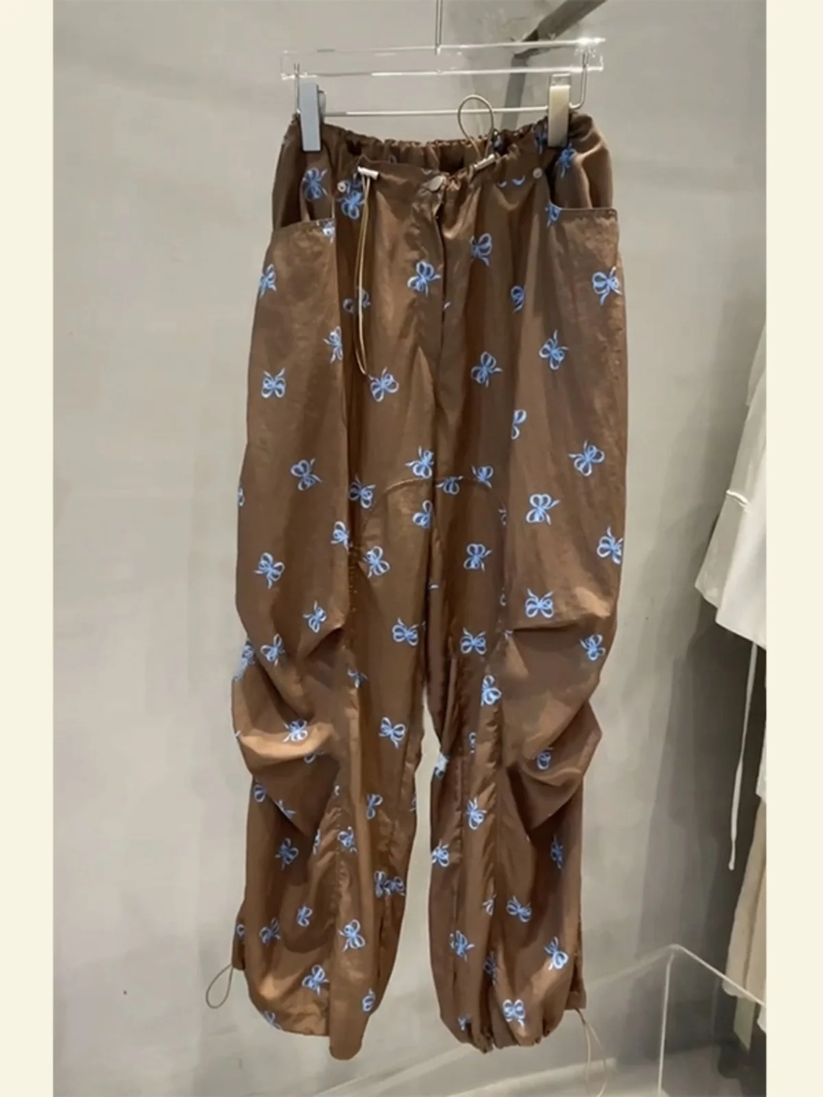 

Высококачественные повседневные брюки в стиле ретро с эластичной резинкой на талии и принтом для женщин, обычные тонкие длинные брюки для поездок на работу, ...